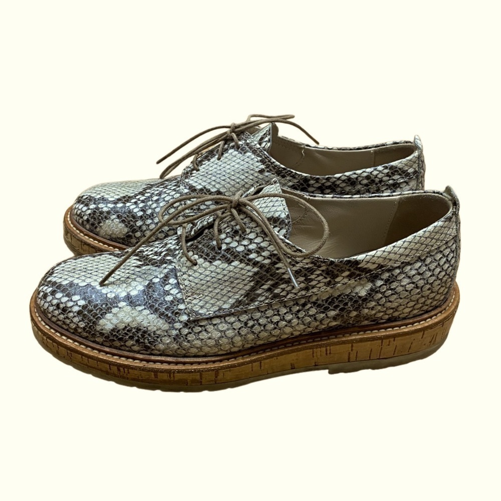AGL Women's Leather Snakeskin Python Print Lace-Up Cork Platform Oxfords - Picture 4 of 10